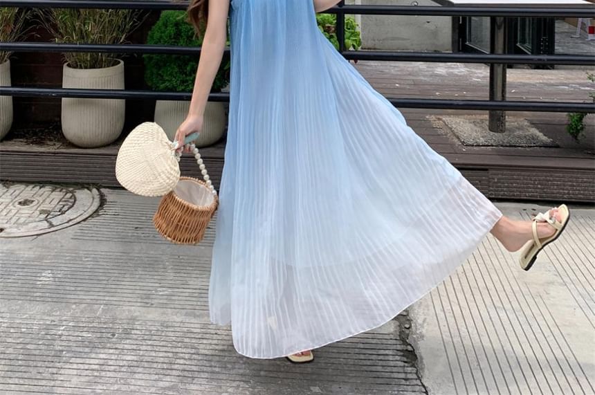 Gradient Midi Strap Spaghetti Dress A-Line