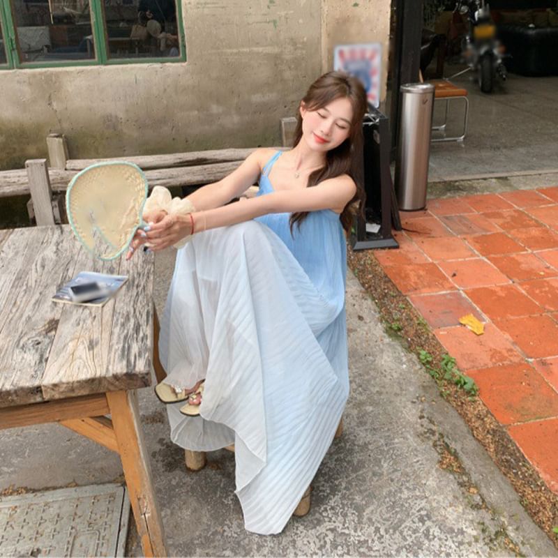Gradient Midi Strap Spaghetti Dress A-Line