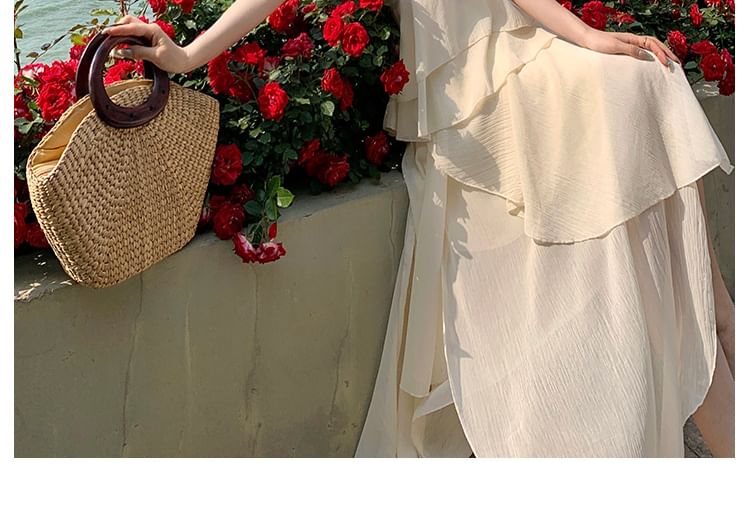 + Set: A-Line Midi Skirt Top Peplum Plain Asymmetrical Tank Halter