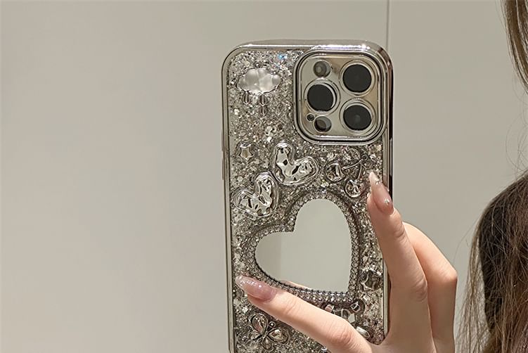 Case Mirrored Heart Strap / Set Phone