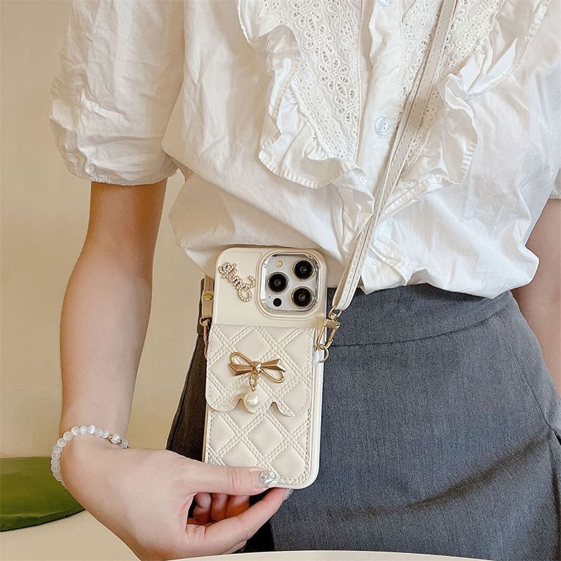 Card Holder Lanyard Leather Case Phone Faux