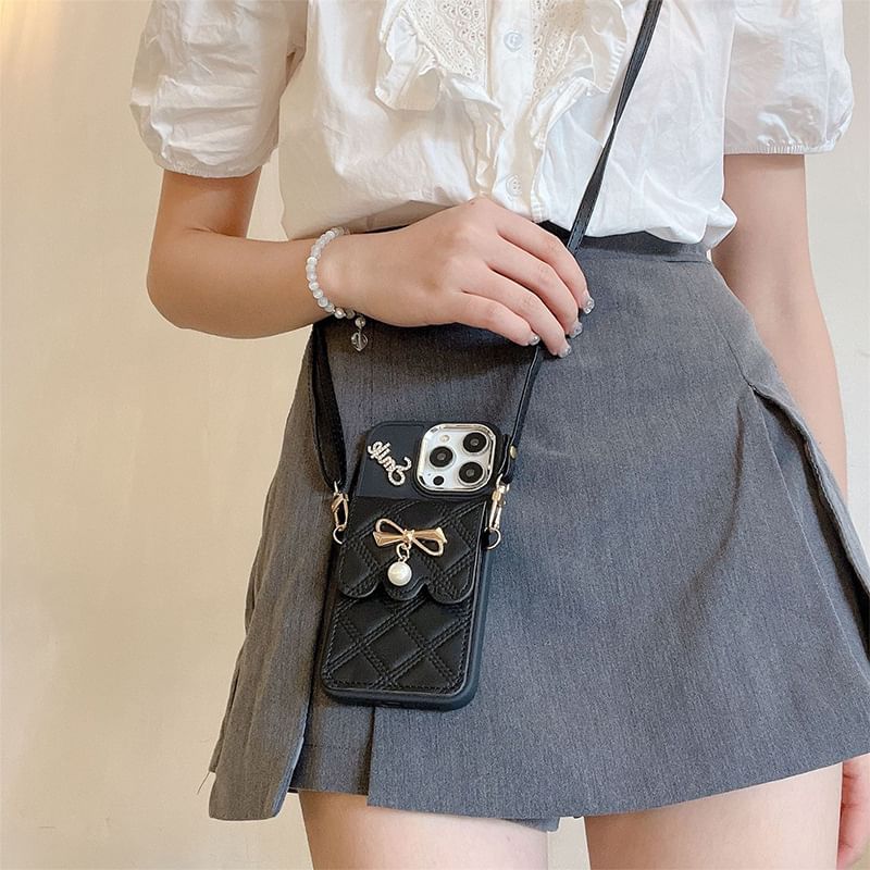 Card Holder Lanyard Leather Case Phone Faux