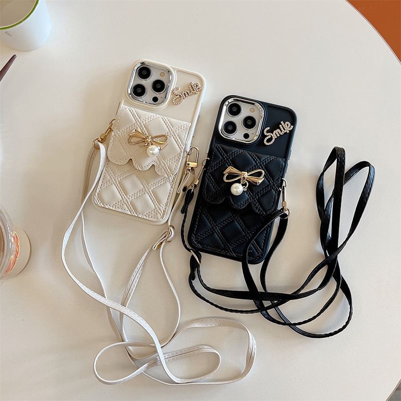 Card Holder Lanyard Leather Case Phone Faux