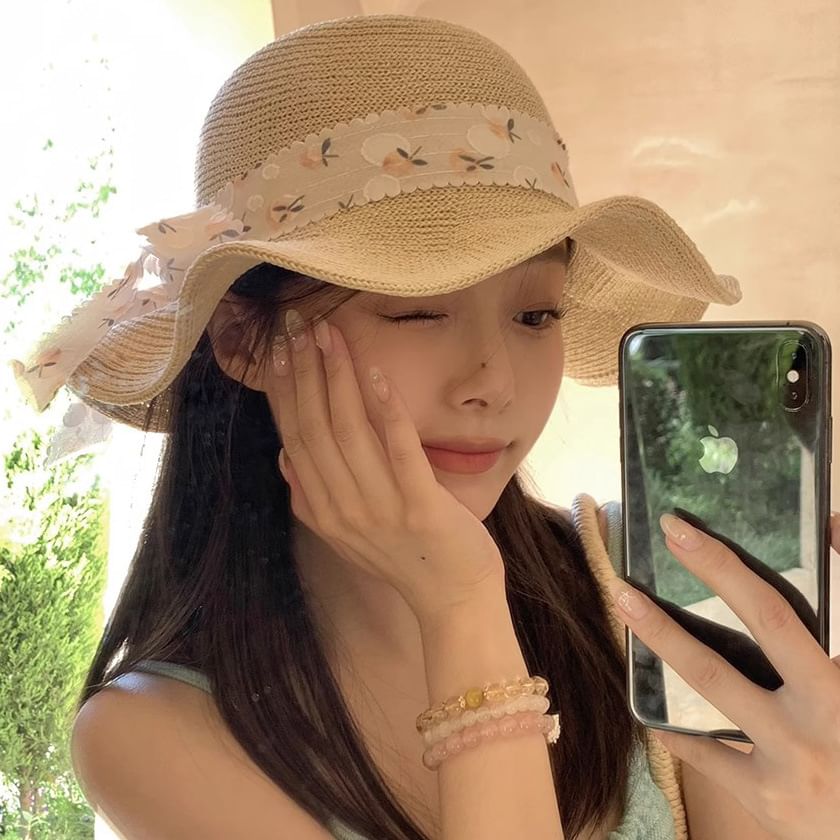 Hat Straw Floral Sun