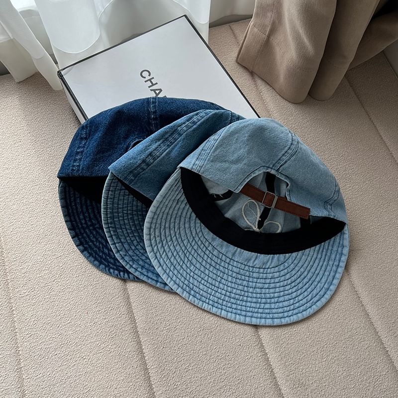 Washed Embroidered Denim Brim Bow Cap Wide