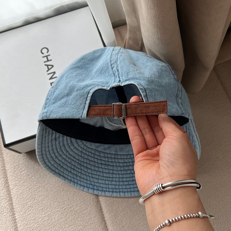 Washed Embroidered Denim Brim Bow Cap Wide