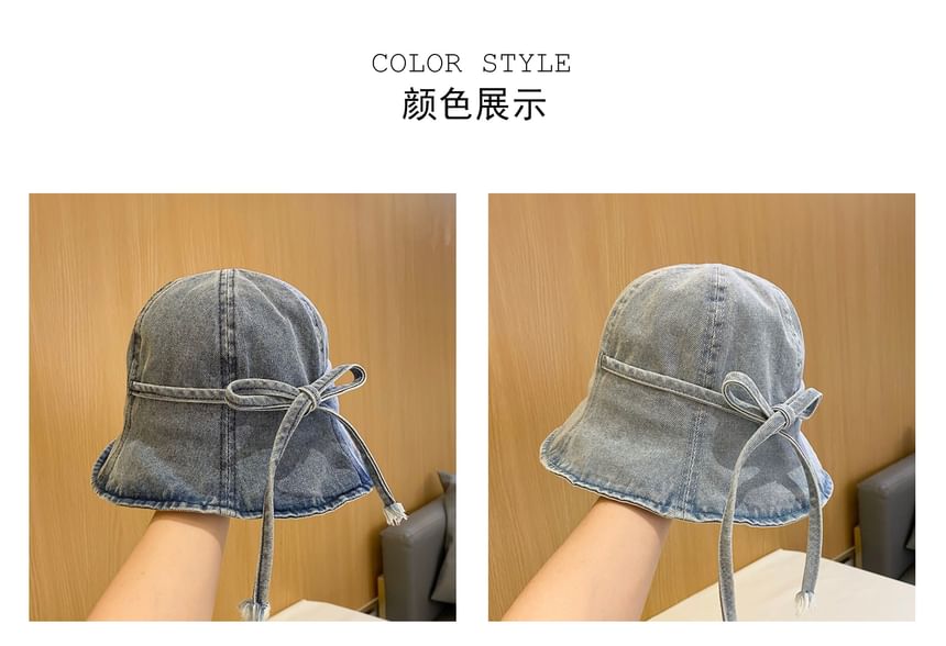 Washed Hat Denim Cloche Bow