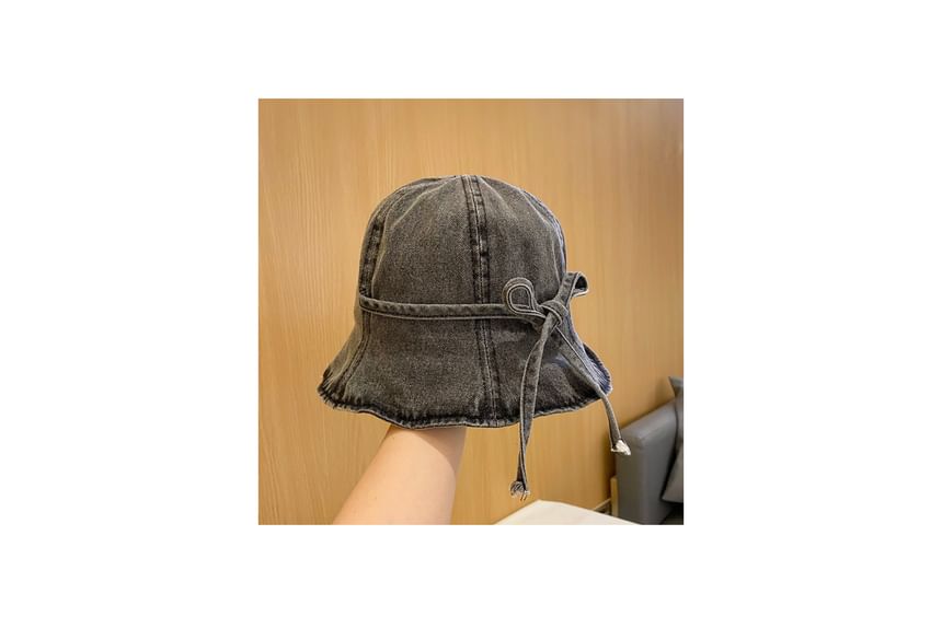 Washed Hat Denim Cloche Bow