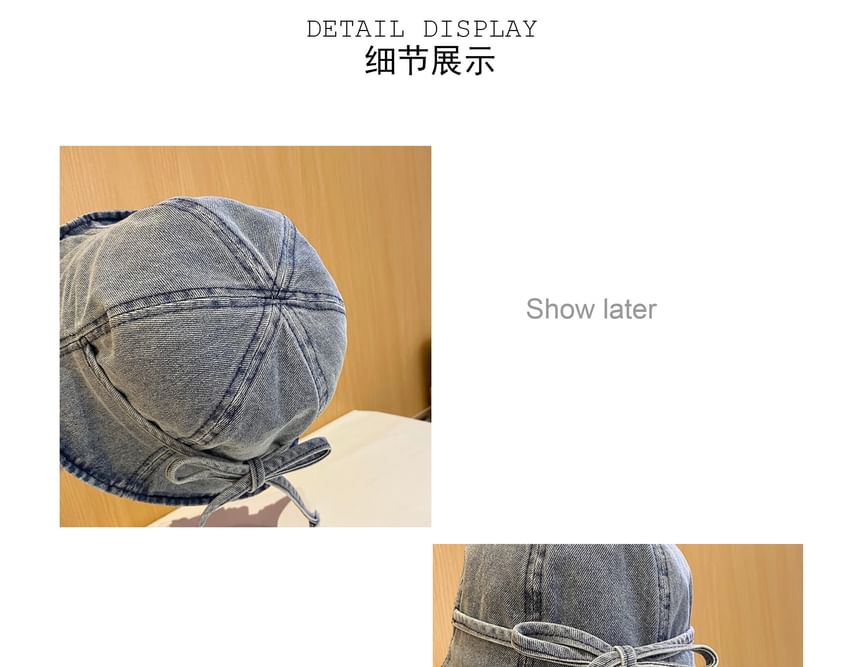 Washed Hat Denim Cloche Bow