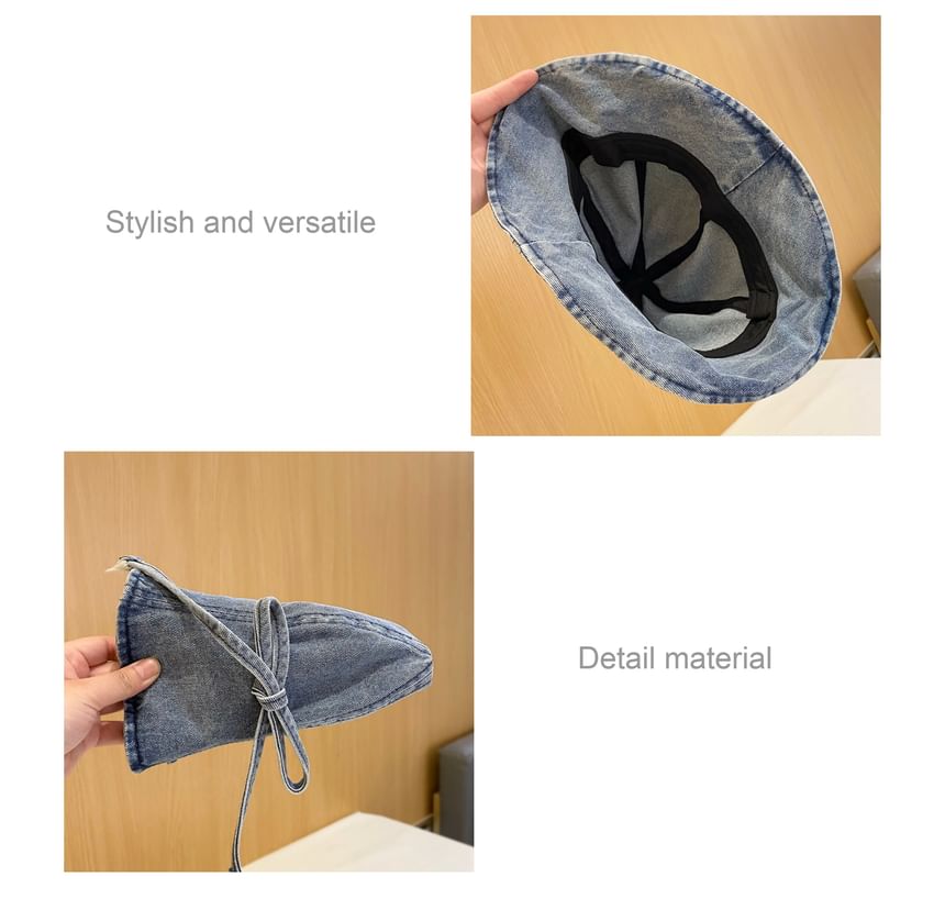 Washed Hat Denim Cloche Bow