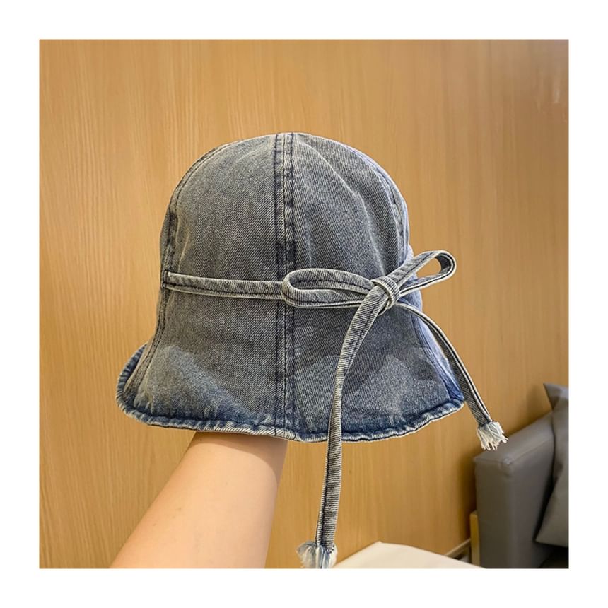 Washed Hat Denim Cloche Bow