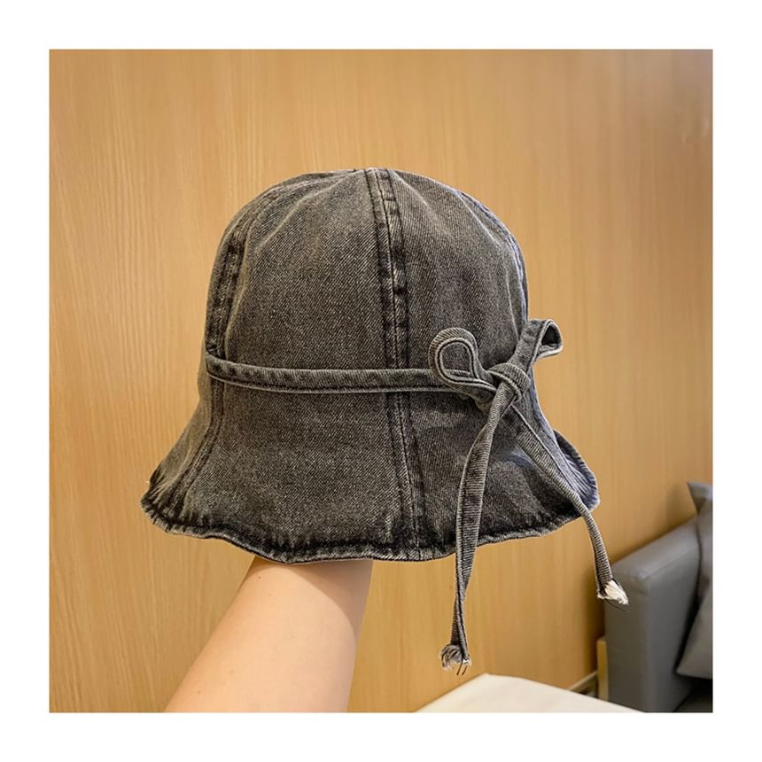 Washed Hat Denim Cloche Bow