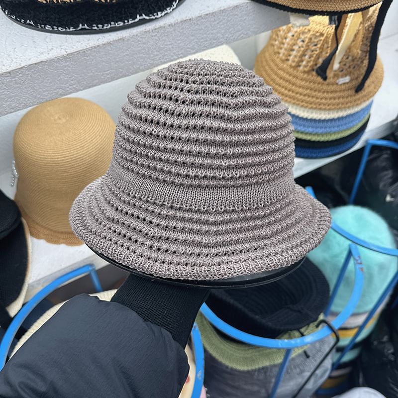 Bucket Bow Knit Hat Perforated