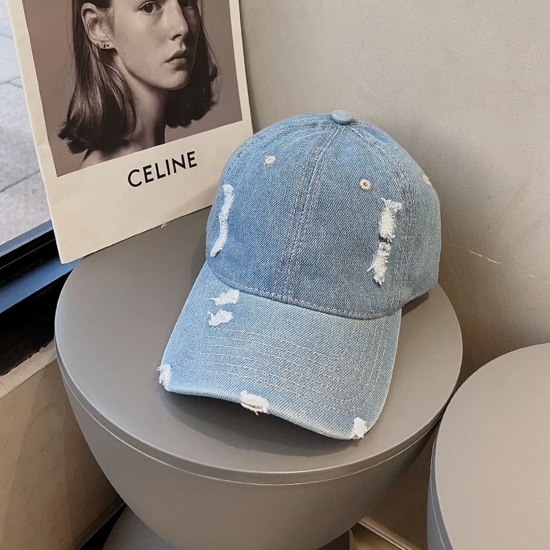 Washed Baseball Cap Distressed Denim