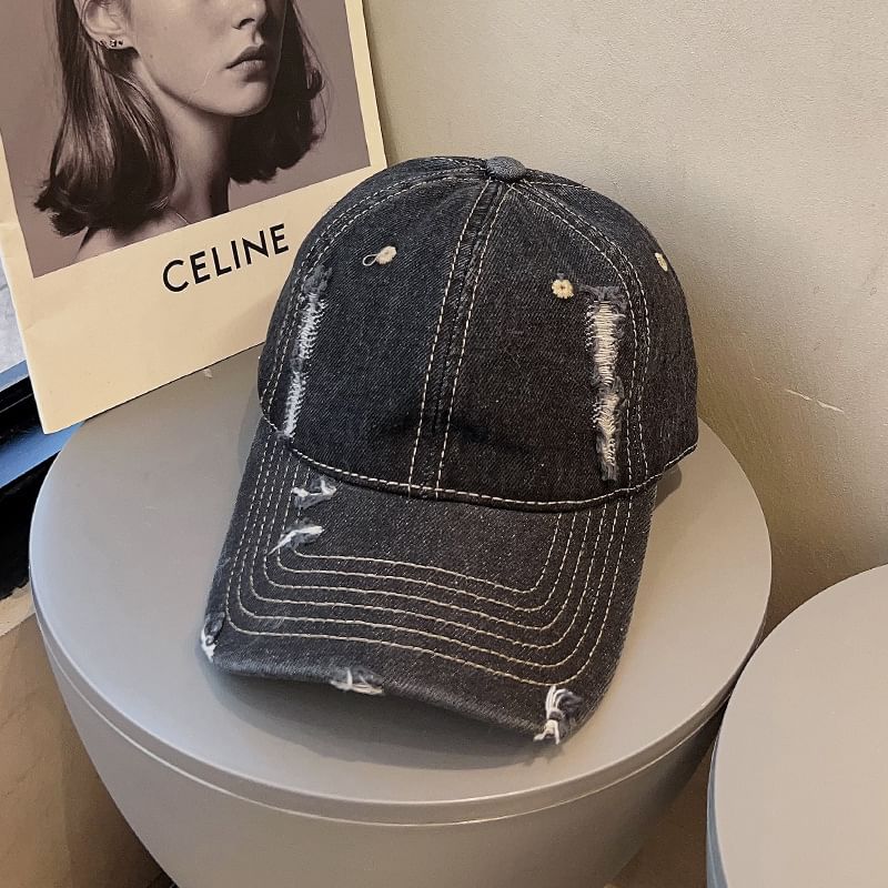 Washed Baseball Cap Distressed Denim