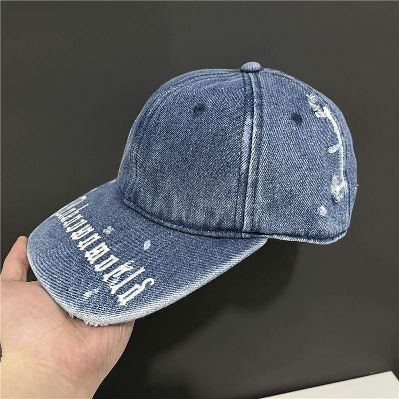 Embroidered Washed Baseball Lettering Cap Denim