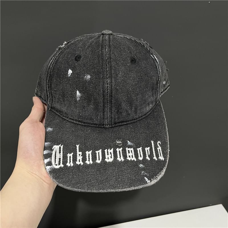 Embroidered Washed Baseball Lettering Cap Denim