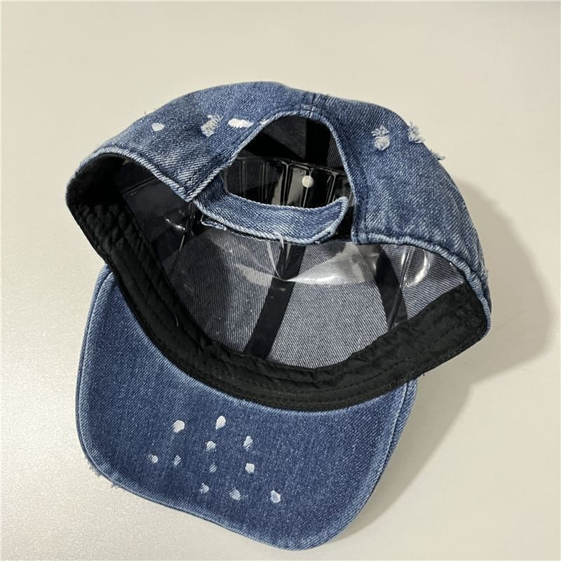 Embroidered Washed Baseball Lettering Cap Denim