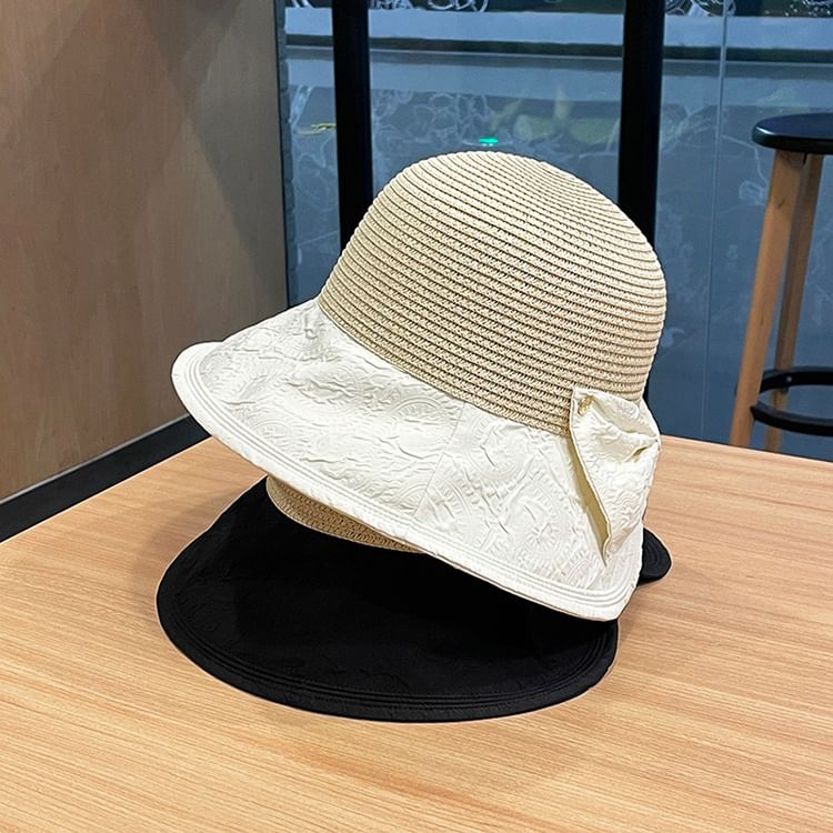 Two Tone Bow Sun Hat Straw