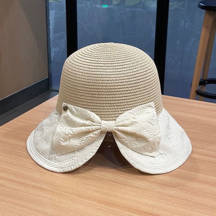 Two Tone Bow Sun Hat Straw