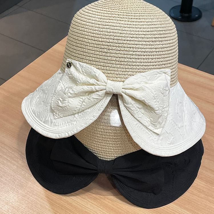 Two Tone Bow Sun Hat Straw