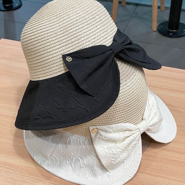 Two Tone Bow Sun Hat Straw