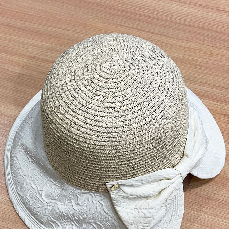 Two Tone Bow Sun Hat Straw