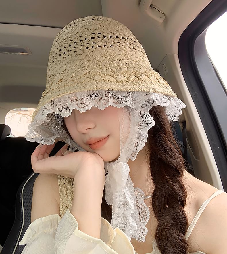 Hat Lace Bucket Trim Straw