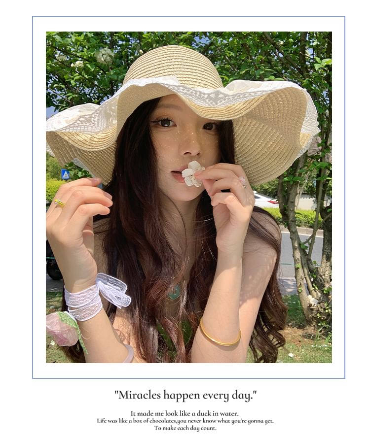 Lace Sun Hat Straw Panel