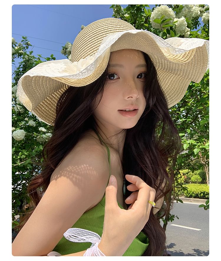 Lace Sun Hat Straw Panel