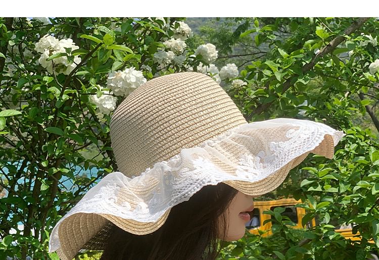 Lace Sun Hat Straw Panel