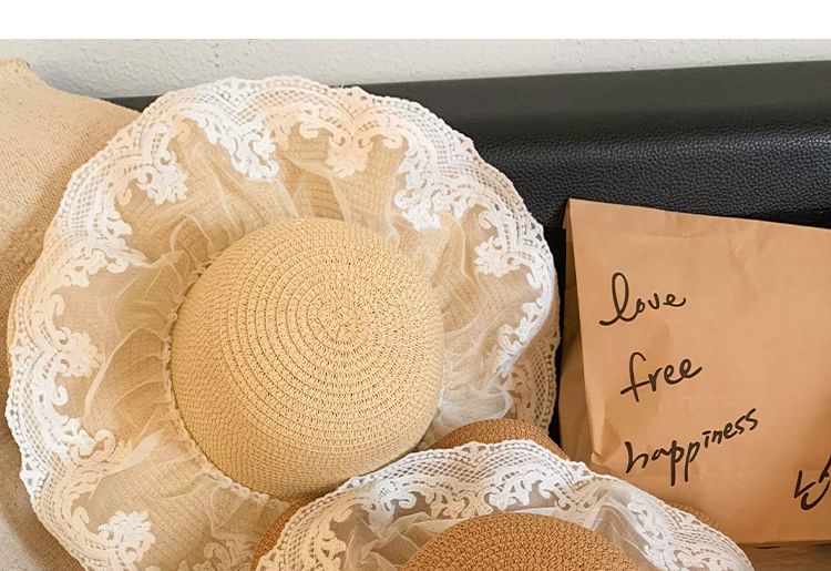 Lace Sun Hat Straw Panel