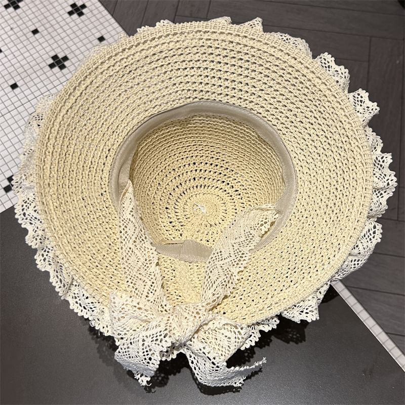 Sun Trim Knit Hat Lace Perforated