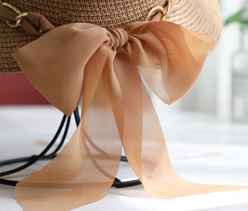 Sun Straw Bow Chained Hat