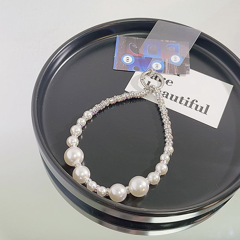 Lanyard Pad Faux with Pearl Phone Rhinestone Strap