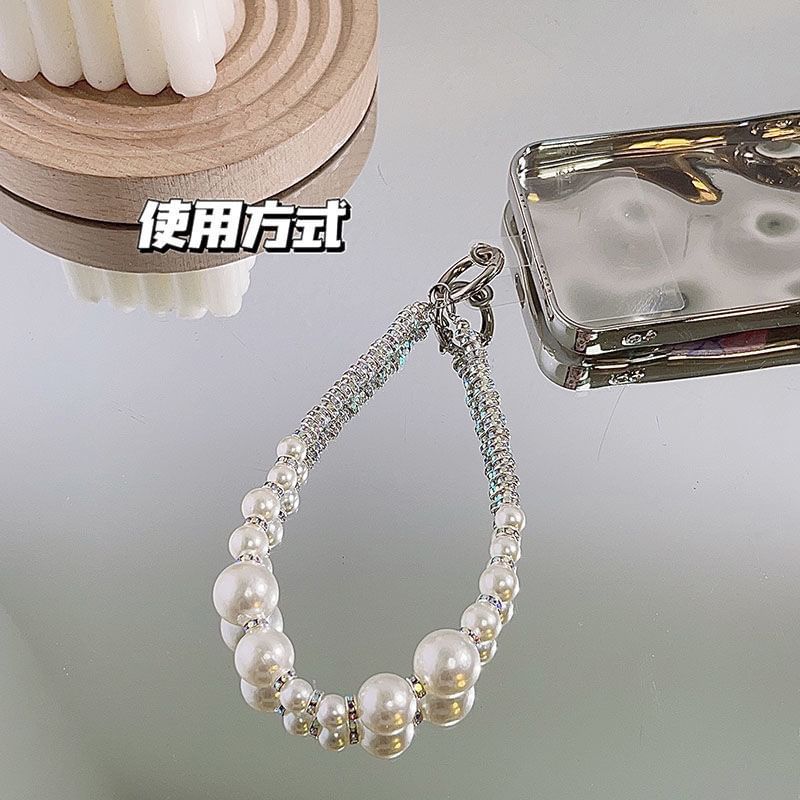 Lanyard Pad Faux with Pearl Phone Rhinestone Strap