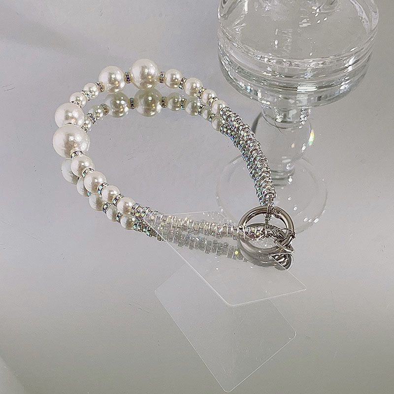 Lanyard Pad Faux with Pearl Phone Rhinestone Strap