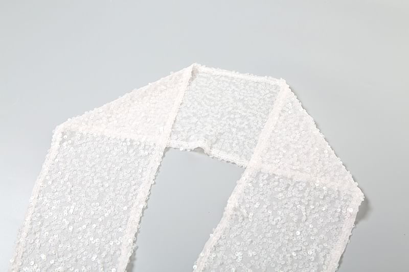 Hooded Plain Sequin Top Mesh Bustier