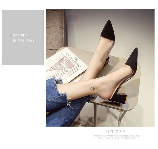 Toe Heel Panel Mules Transparent Pointed Block
