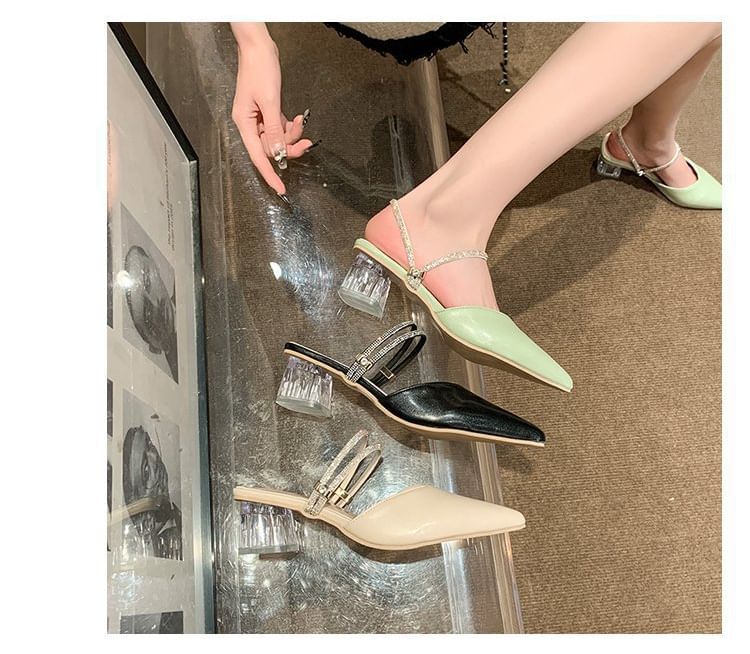 Pointed Heel Toe Mules Jane Mary Block