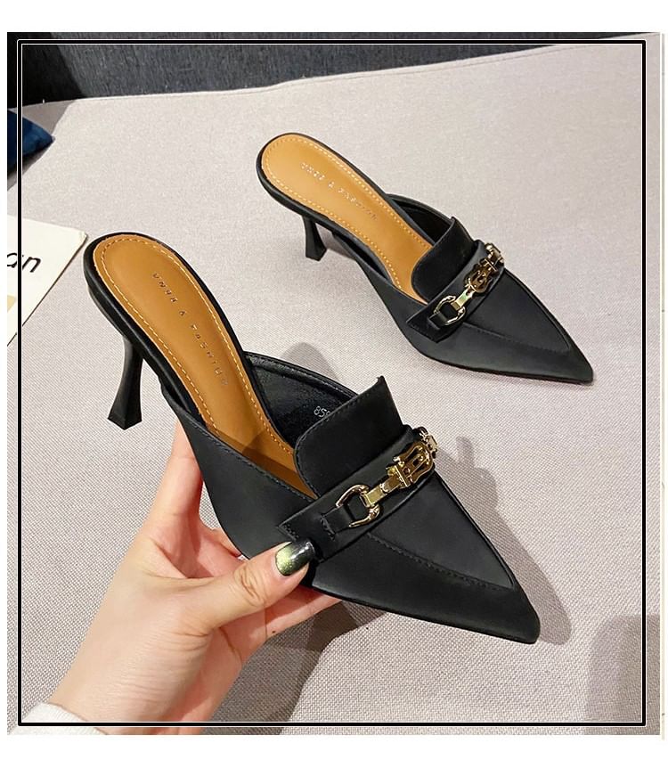 Horsebit High Pointed Heel Toe Mules