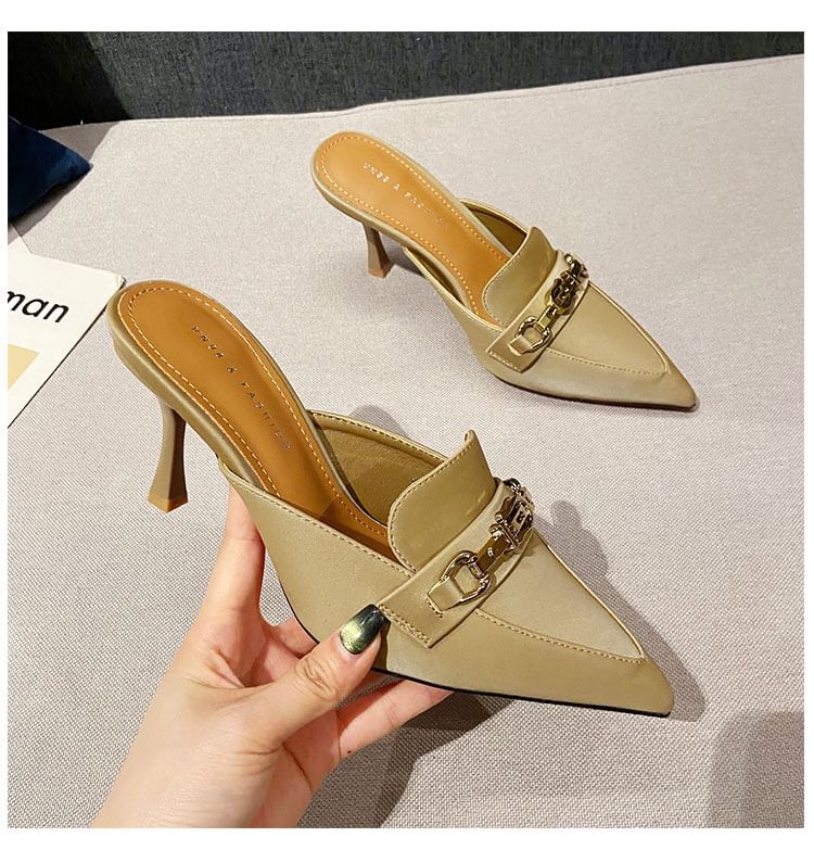 Horsebit High Pointed Heel Toe Mules