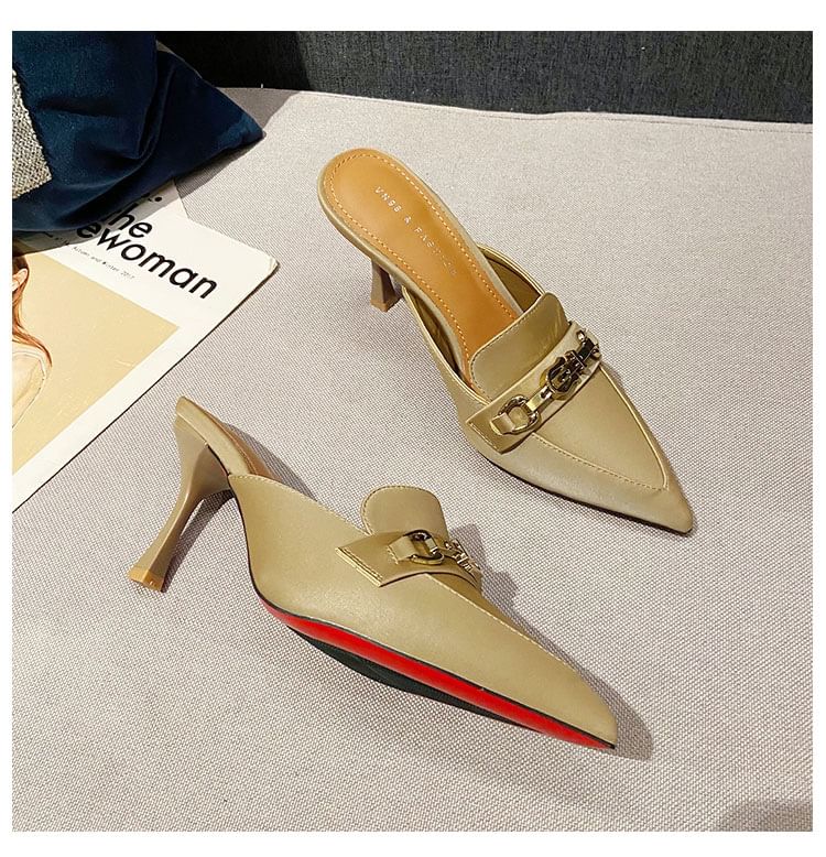 Horsebit High Pointed Heel Toe Mules