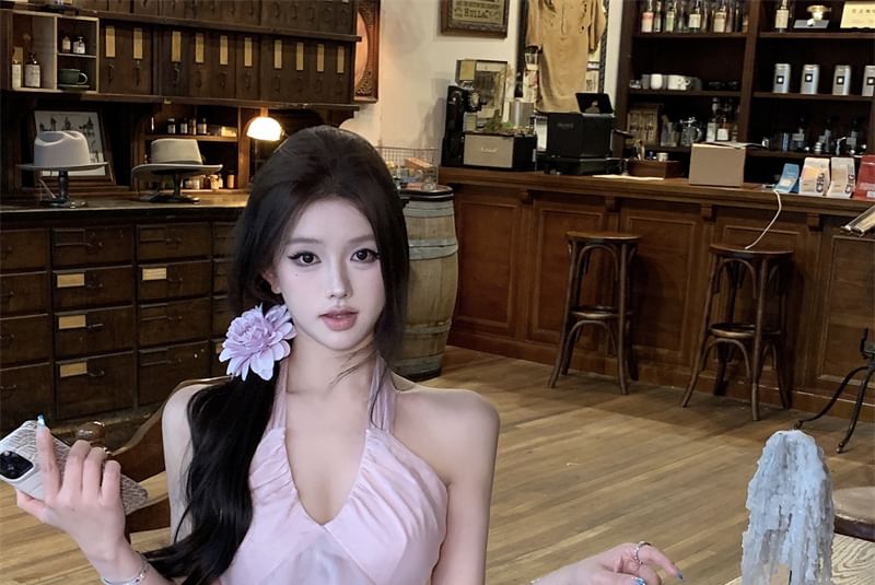 / Cami V-Neck Plain Skirt A-Line Top Flowy Maxi