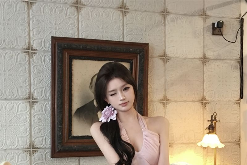 / Cami V-Neck Plain Skirt A-Line Top Flowy Maxi