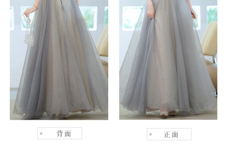 Designs) Gown Glitter Short-Sleeve A-Line (Various Evening V-Neck