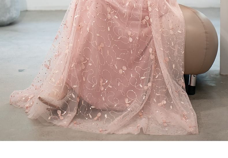 A-Line Neck Designs) Short-Sleeve (Various Evening Square Gown Glitter