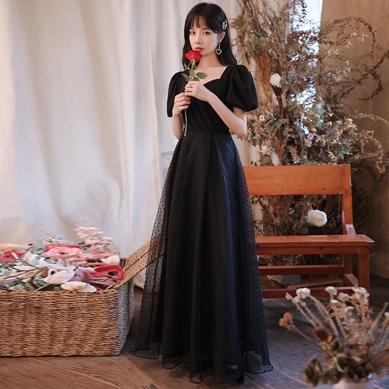 A-Line (Various Neck Square Gown Evening Designs) Short-Sleeve Glitter