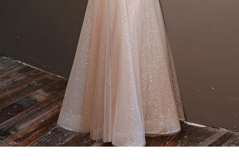 A-Line Gown V-Neck (Various Long-Sleeve Designs) Evening Glitter