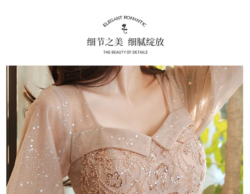 A-Line Gown V-Neck (Various Long-Sleeve Designs) Evening Glitter